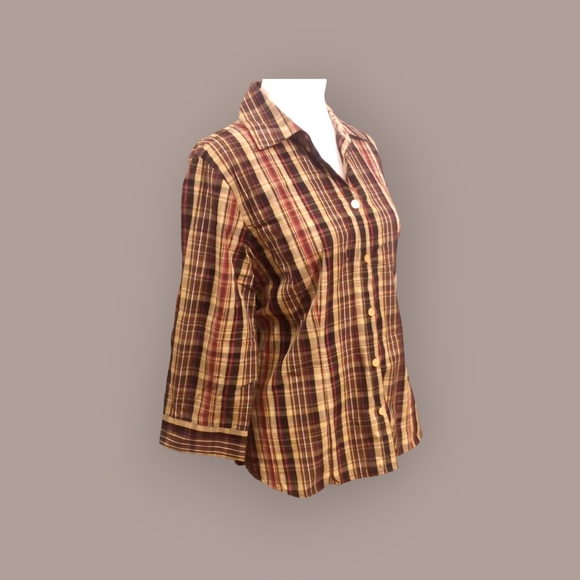 IB Diffusion petite large brown plaid top - Picture 2 of 7